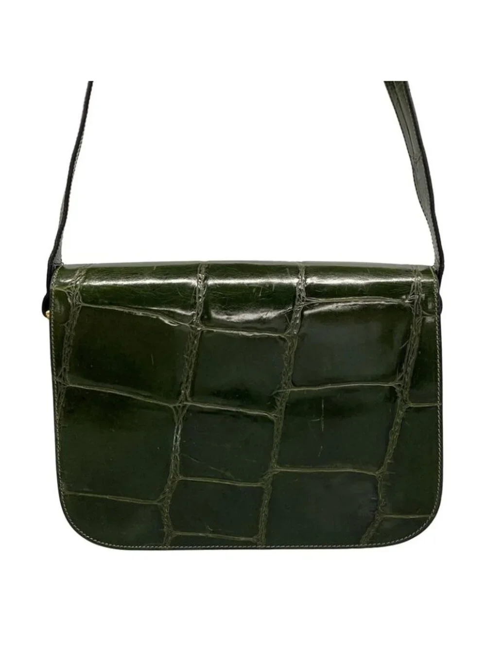 ★SOLD★ Celine Shoulder Bag Dark Green Embossed Leather - Picture 3 of 15